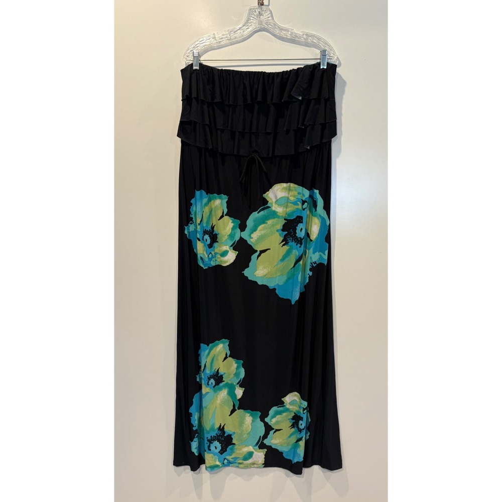 Style‎ & Co Womens Plus Size 0X Black Ruffle Floral Strapless Maxi Dress